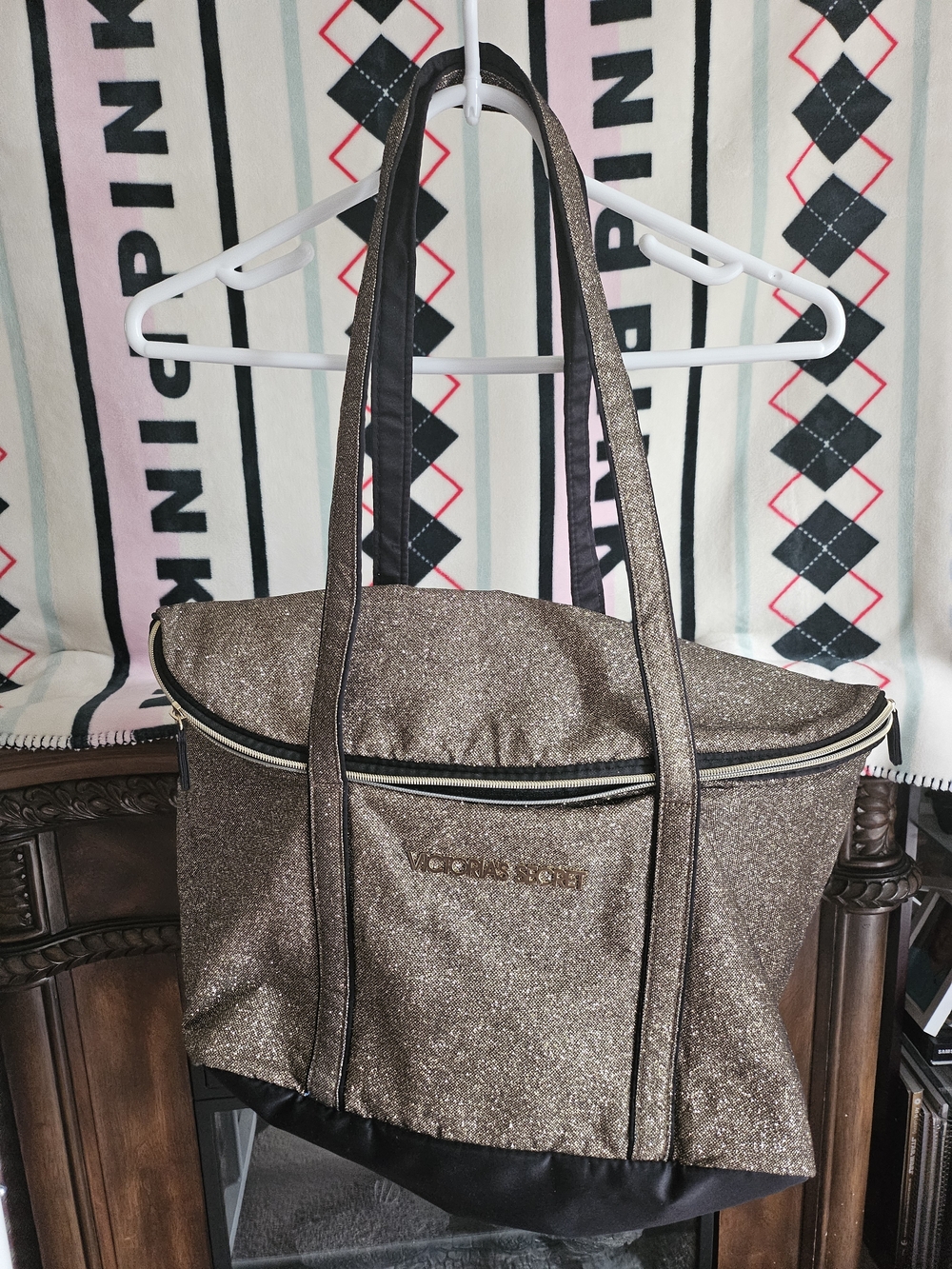 Victoria's Secret Bronze Glitter Tote Bag